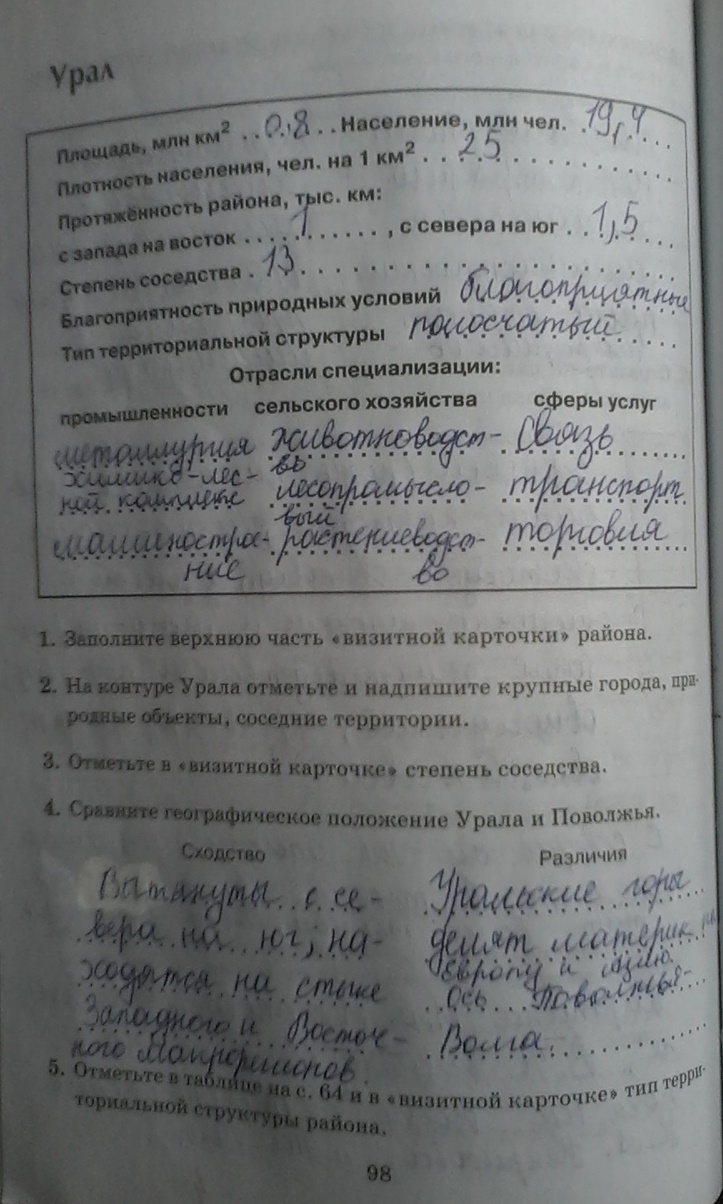 Картинка ГДЗ - Страница 98 ГДЗ рабочая тетрадь Дронов 9 класс Вариант 1