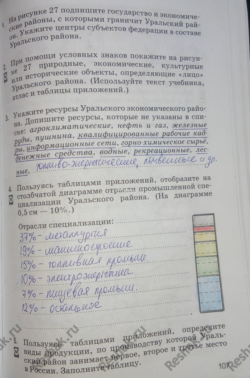 Картинка ГДЗ - Страница 107 ГДЗ рабочая тетрадь Алексеева Ким 9 класс Вариант 1