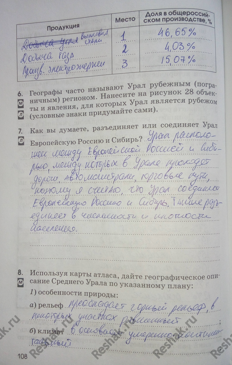 Картинка ГДЗ - Страница 108 ГДЗ рабочая тетрадь Алексеева Ким 9 класс Вариант 1