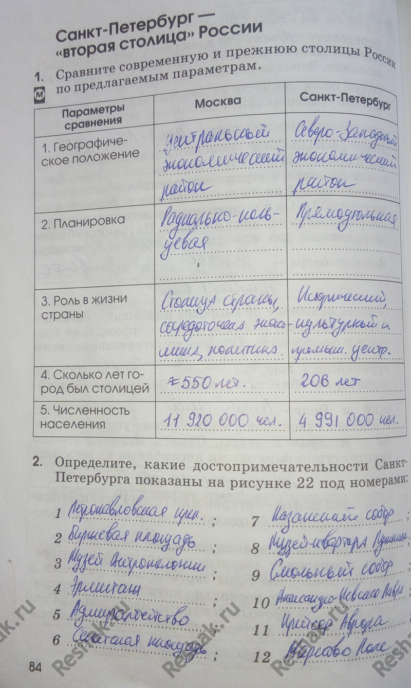 Картинка ГДЗ - Страница 84 ГДЗ рабочая тетрадь Алексеева Ким 9 класс Вариант 1