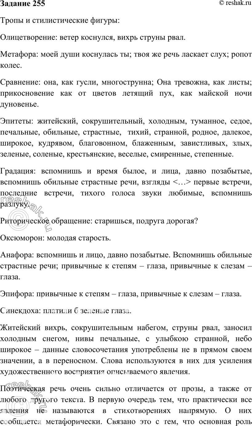 Картинка ГДЗ - Упражнение 255 ГДЗ Власенков 10-11 класс по русскому языку Вариант 1