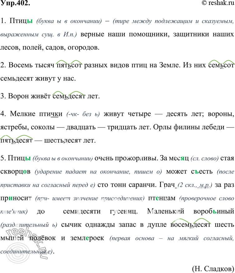 Картинка ГДЗ - Упражнение 402 по русскому языку ГДЗ Баранов Ладыженская 6 класс Вариант 1