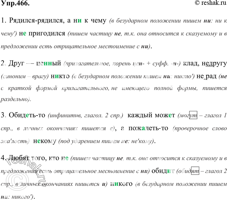 Картинка ГДЗ - Упражнение 466 по русскому языку ГДЗ Баранов Ладыженская 6 класс Вариант 1