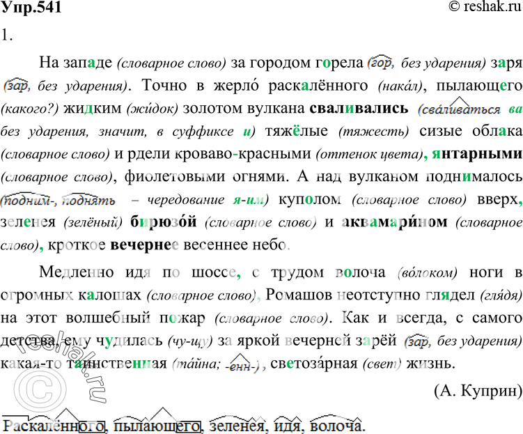 Картинка ГДЗ - Упражнение 541 по русскому языку ГДЗ Разумовская Львова 6 класс Вариант 1