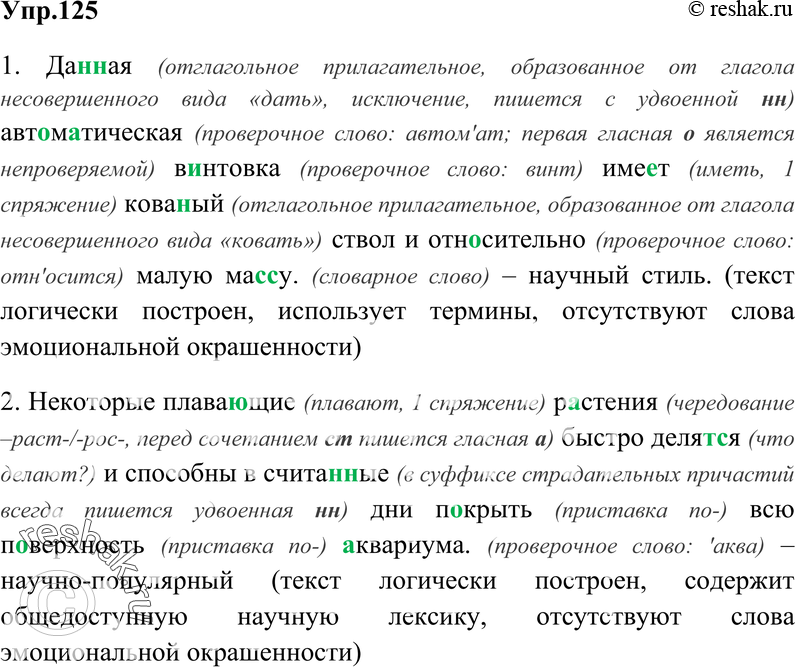 Картинка ГДЗ - Упражнение 125 Глава 5 по русскому языку ГДЗ Шмелев 6 класс Вариант 1