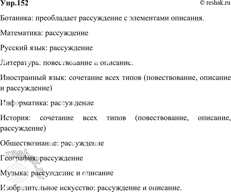 Картинка ГДЗ - Упражнение 152 Глава 5 по русскому языку ГДЗ Шмелев 6 класс Вариант 1