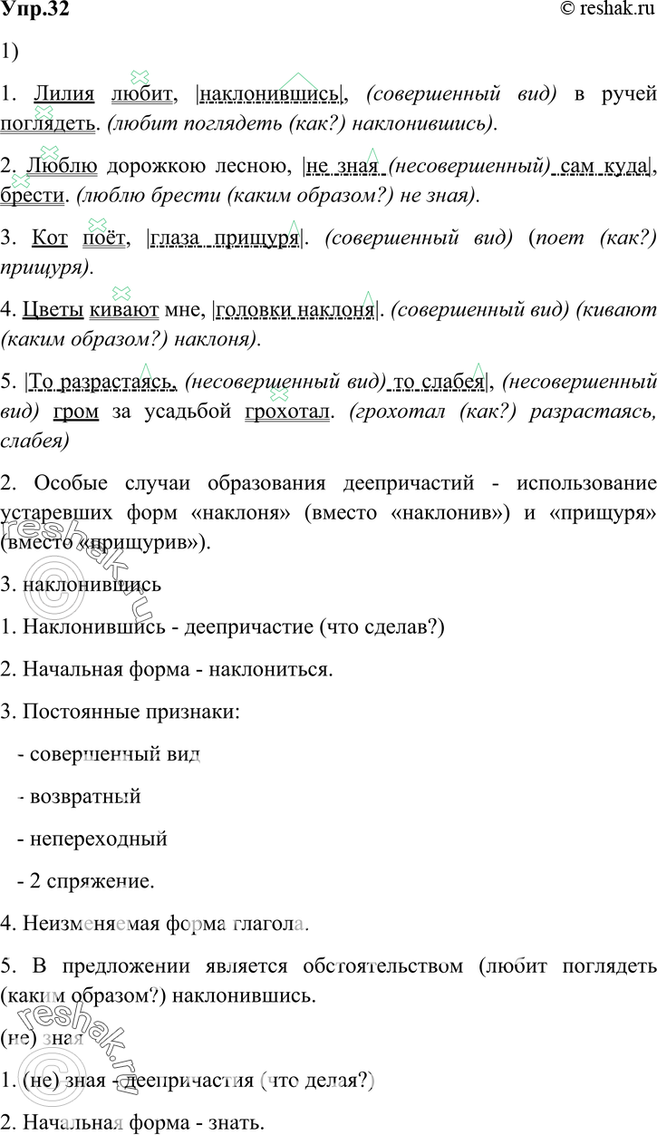 Картинка ГДЗ - Упражнение 32 Глава 6 по русскому языку ГДЗ Шмелев 6 класс Вариант 1