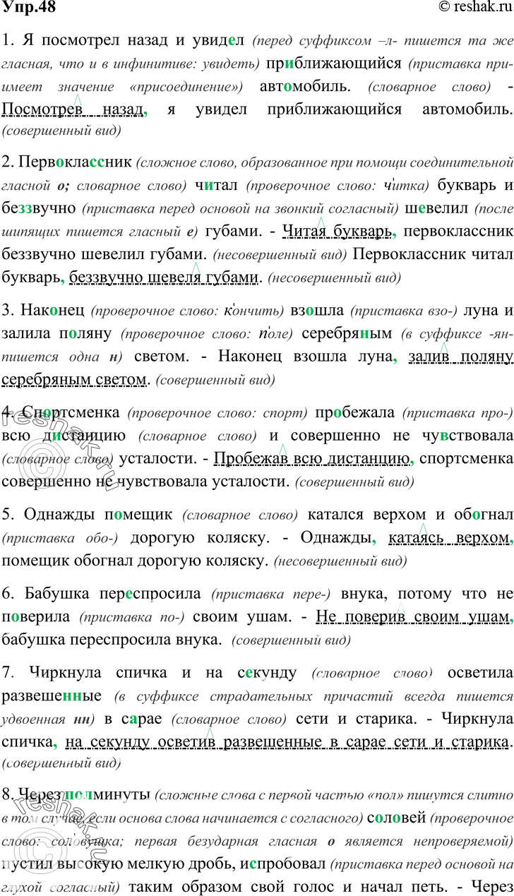 Картинка ГДЗ - Упражнение 48 Глава 6 по русскому языку ГДЗ Шмелев 6 класс Вариант 1