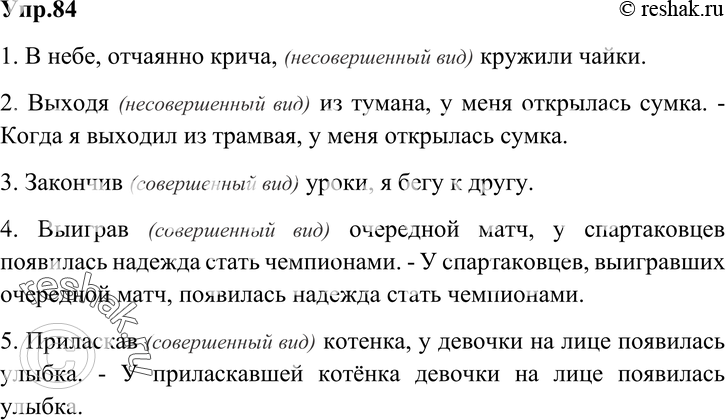 Картинка ГДЗ - Упражнение 84 Глава 6 по русскому языку ГДЗ Шмелев 6 класс Вариант 1