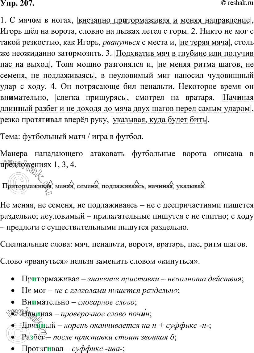 Картинка ГДЗ - Упражнение 207 по русскому языку ГДЗ Ладыженская 7 класс Вариант 1