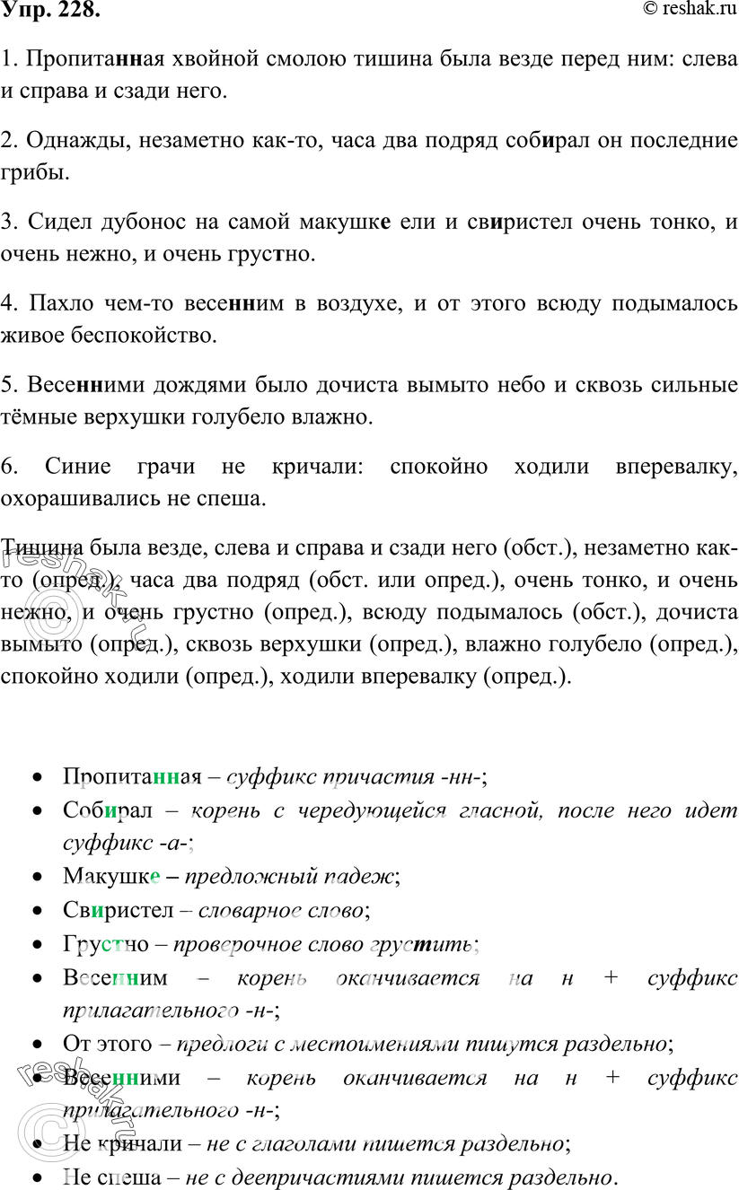 Картинка ГДЗ - Упражнение 228 по русскому языку ГДЗ Ладыженская 7 класс Вариант 1