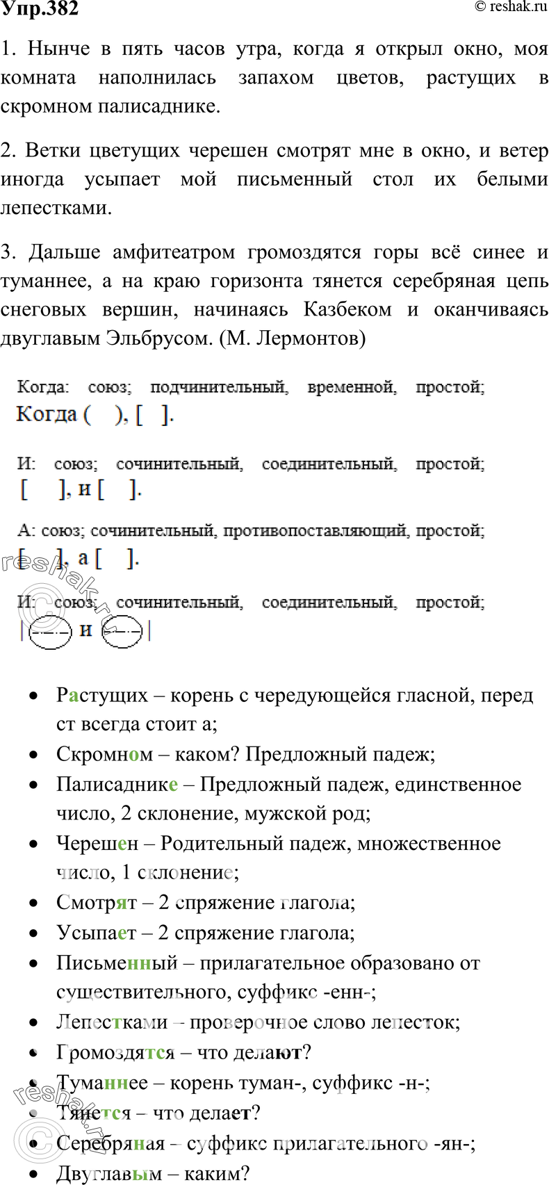 Картинка ГДЗ - Упражнение 382 по русскому языку ГДЗ Ладыженская 7 класс Вариант 1