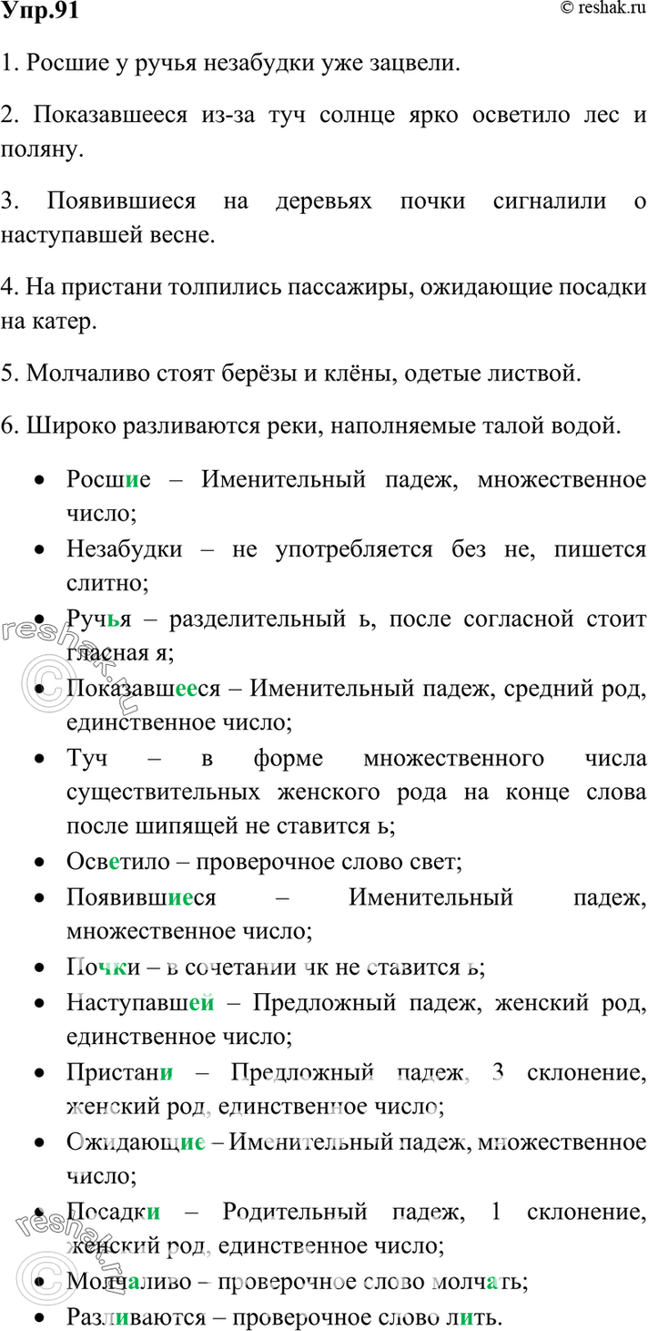 Картинка ГДЗ - Упражнение 91 по русскому языку ГДЗ Ладыженская 7 класс Вариант 1
