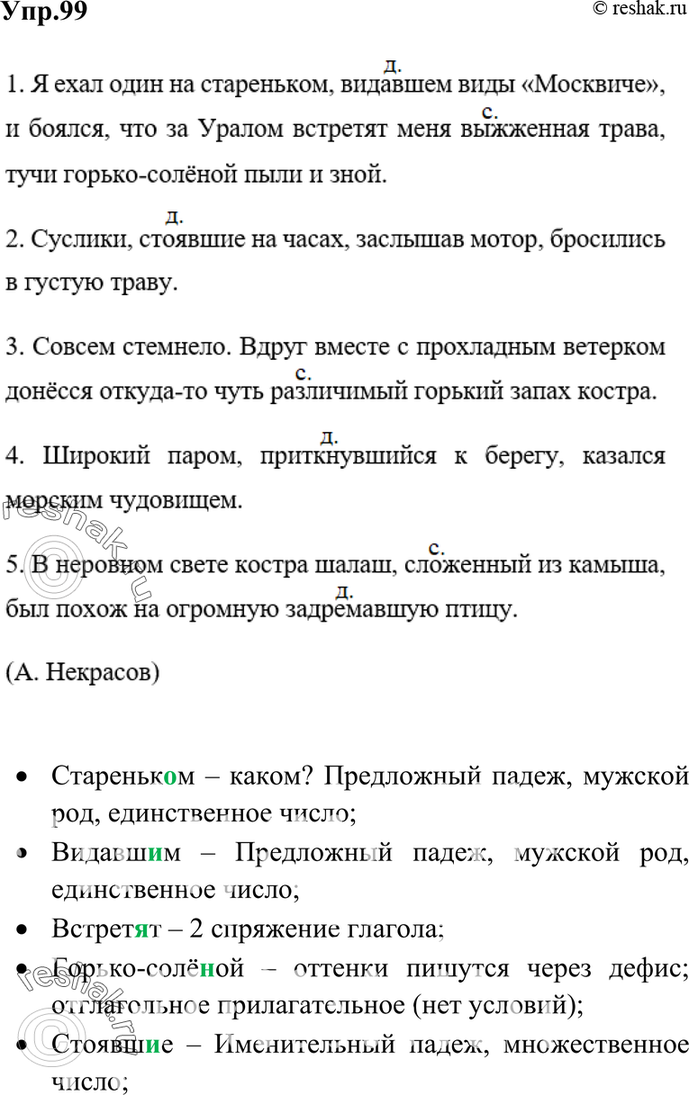 Картинка ГДЗ - Упражнение 99 по русскому языку ГДЗ Ладыженская 7 класс Вариант 1