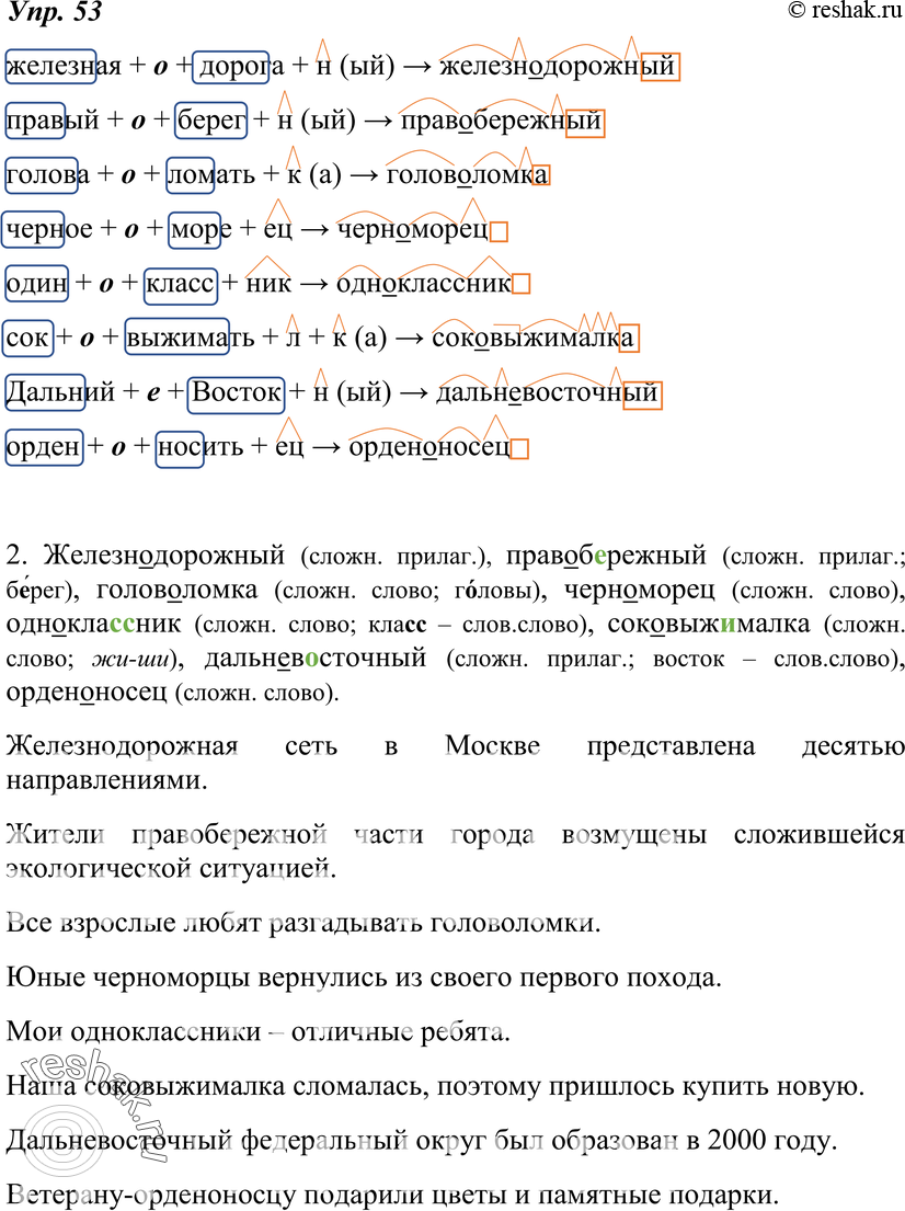 Картинка ГДЗ - Упражнение 53 по русскому языку ГДЗ Разумовская Львова 7 класс РосУчебник Вариант 1
