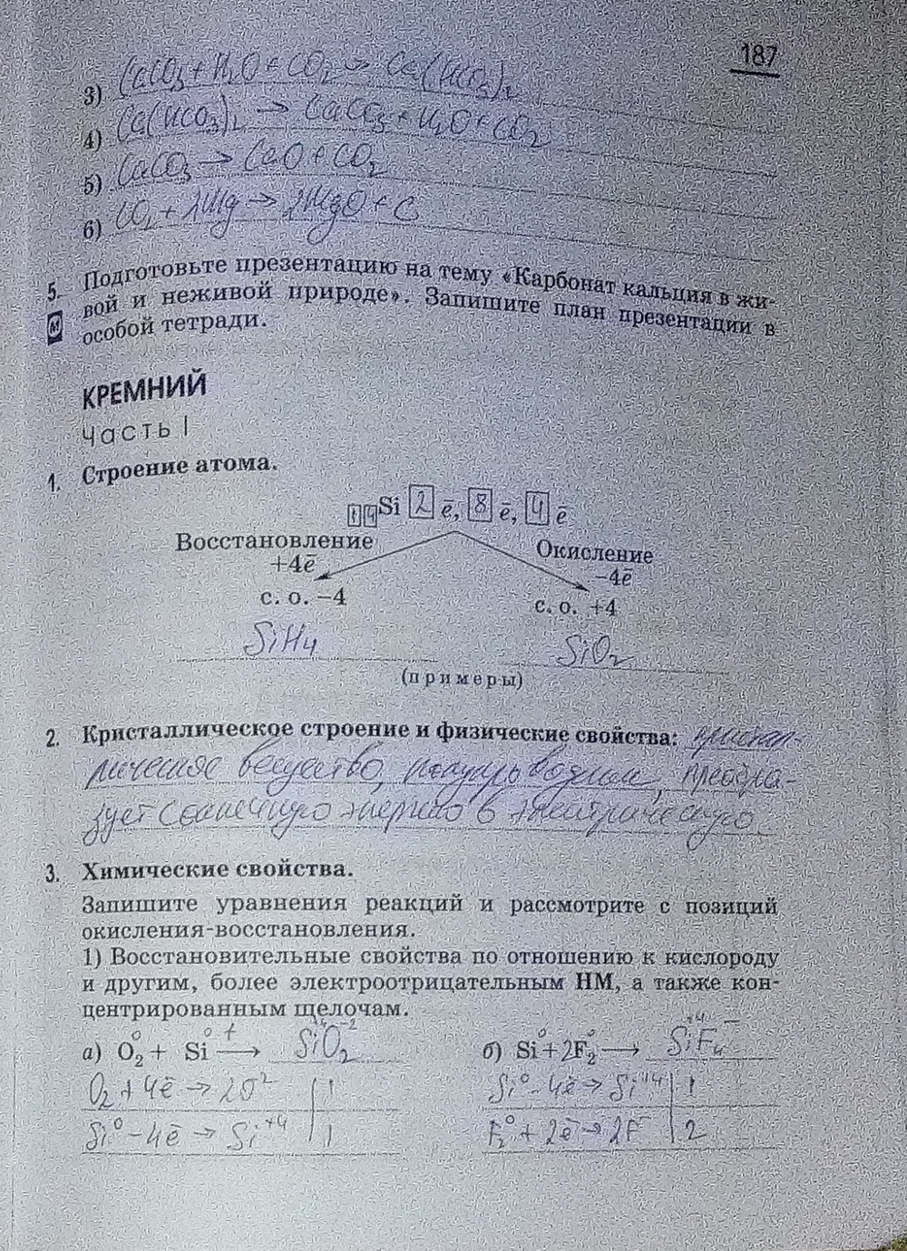 Картинка ГДЗ - Страница 187 ГДЗ рабочая тетрадь Габриелян 9 класс Вариант 1